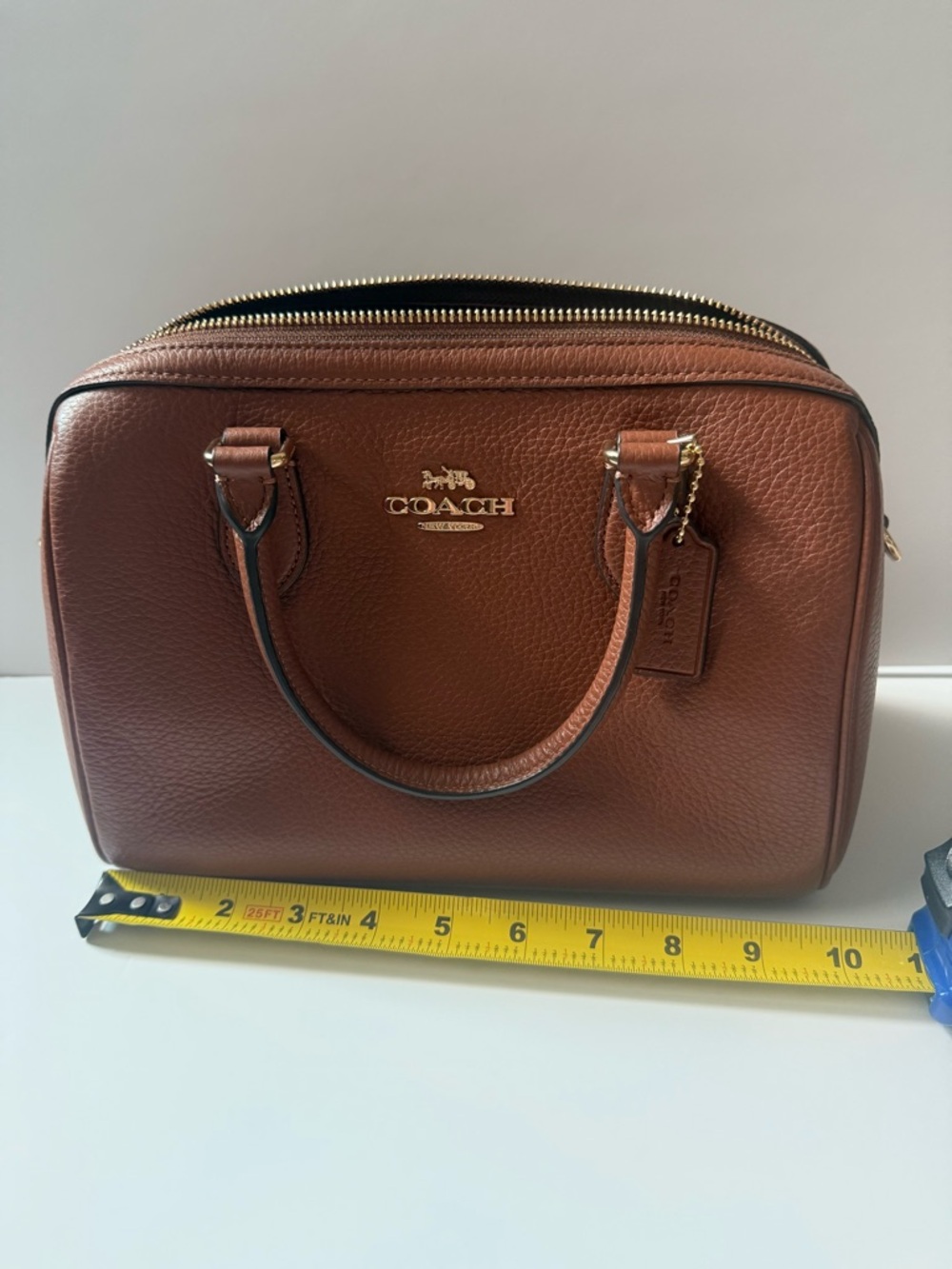 Coach Rowan Brown Pebbled Leather Satchel with Gold Hardware - Picture 3 of 12